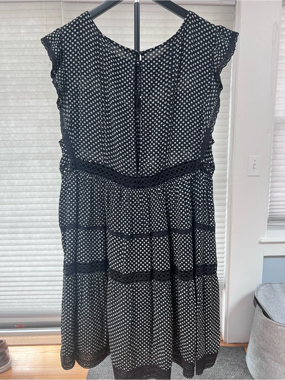 Free People Black & White Floral Lace Trim Tiered Mini Dress - Picture 5 of 7